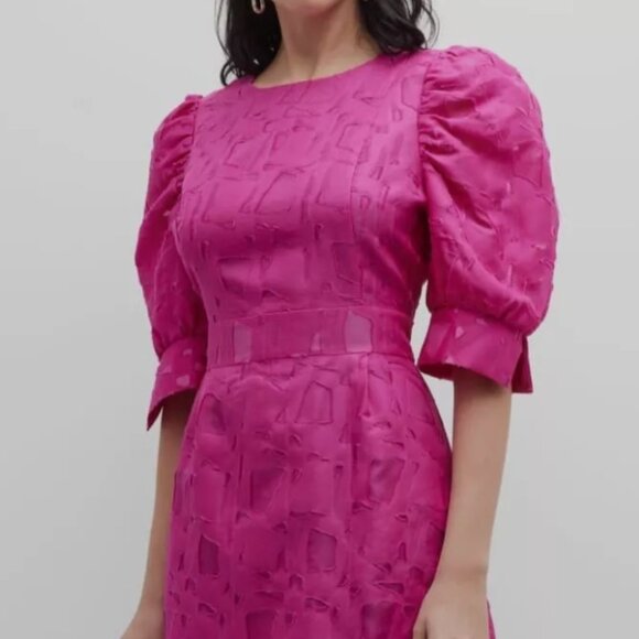 Marie Oliver Women's Pink Wool/Silk Burnout Puff-Sleeve Parker Mini Dress S $378 - Picture 2 of 5